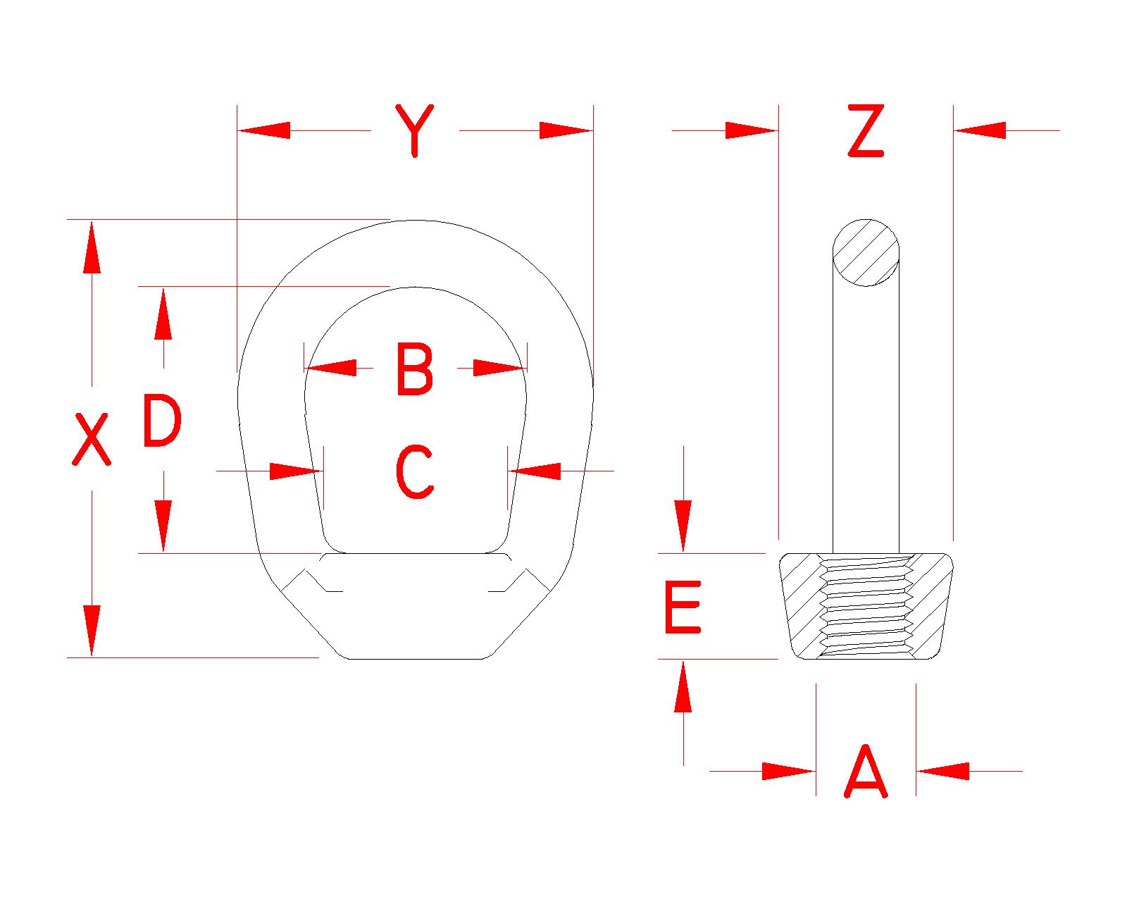 Stainless Steel Metric Lifting Eye Nut, S0322-M, Line Drawing